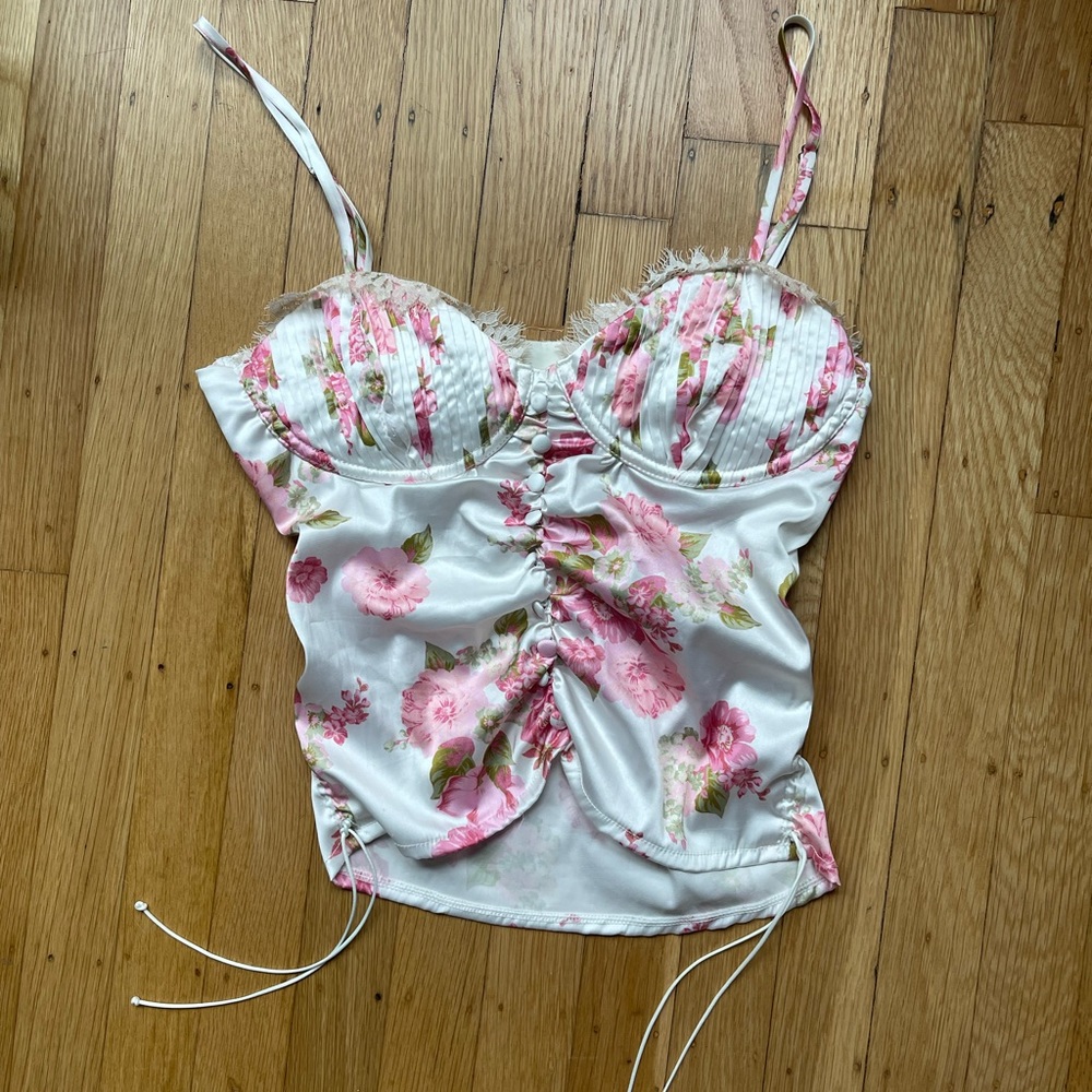 For Love And Lemons Pink Ruched Bustier Camisole